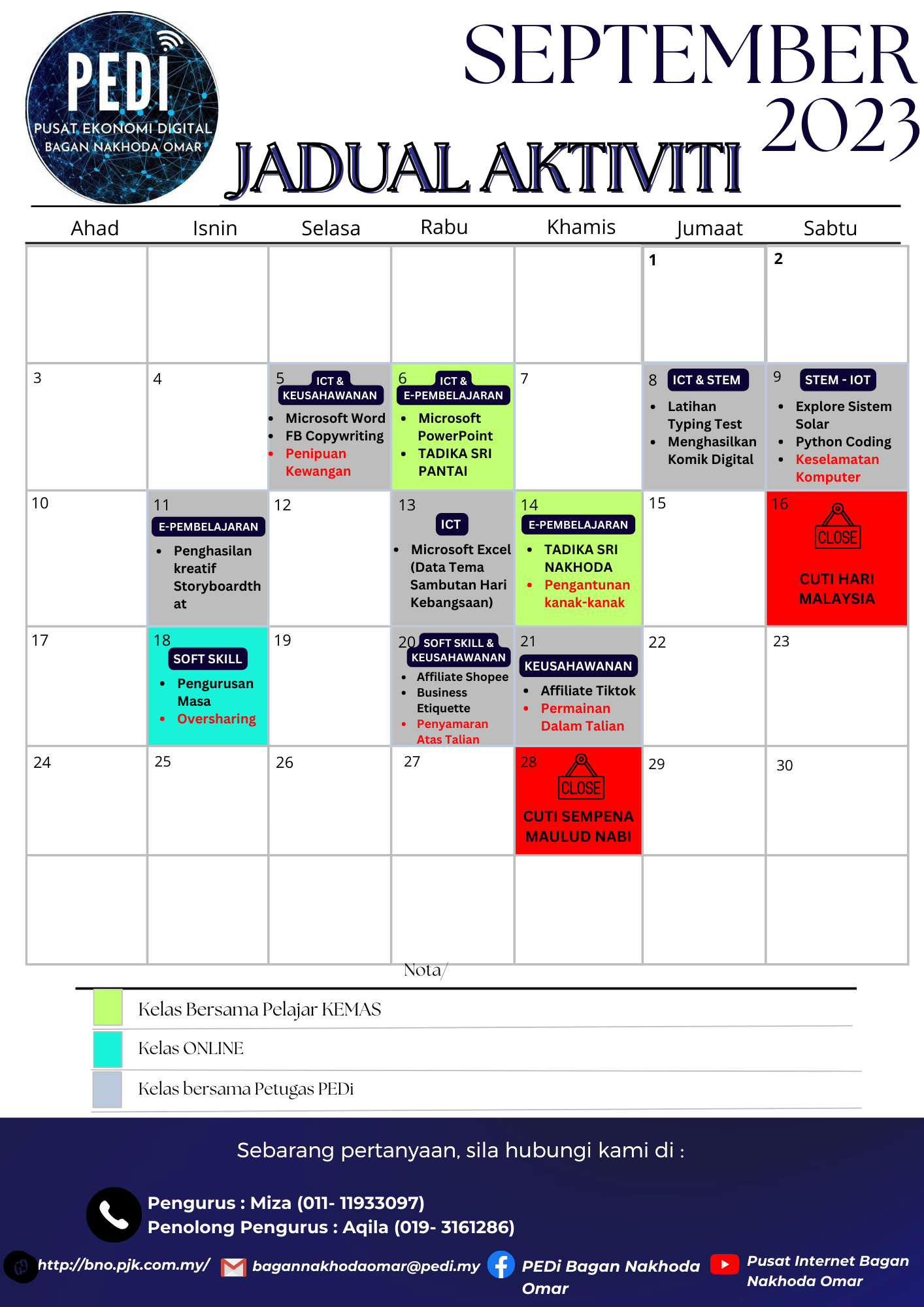 JADUAL SEPTEMBER